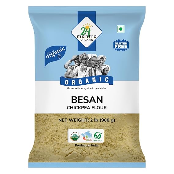 24 Mantra Organic Besan 2 lb Chickpea Flour | Perfect for Indian Recipes, Savoury & Sweets | Rich Source of Plant Protein & Fiber | Low GI Flour| USDA certified