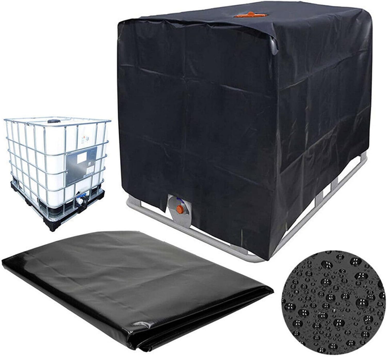 Outdoor IBC Rain Barrel Cover for 1000L, Heavy Duty IBC Tote Cover 275 Gallon IBC Tank Cover 210D Dustproof Water Tank Container Protective Cover Ton Barrel Accessories,Black