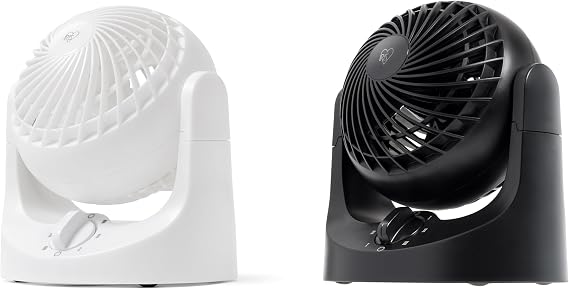 IRIS USA WOOZOO Small Desk Fan Bundle 2 Pack (Black & White), 3 Speeds, 32ft Max Air Distance, 7-Inch Mini Fan, 112 Adjustable Tilt, 27.5 dB Low Noise, Tabletop Air Circulator for Home & Office