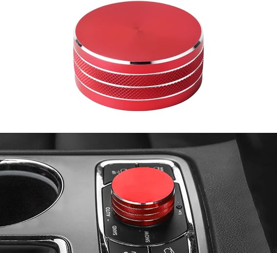 LECART Red Car Accessories Fit for Jeep Grand Cherokee 2014-2021 Central Multimedia 4WD Switch Knob Cover Aluminum Alloy Auto Interior Decor Trim 1 Pack
