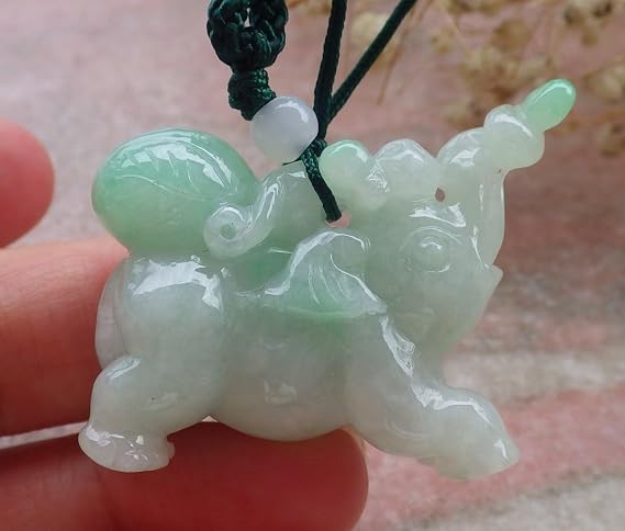 Certified Green Burma 100% Natural A Jade Jadeite Elephant Monkey 589996 GS