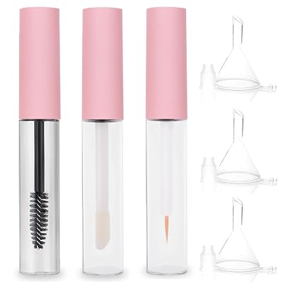 Empty Mascara Tube, 3 PCS 10ML Empty Mascara Tube and Wand, Eyeliner Tube and Lip Gloss Tubes for Castor Oil Pink