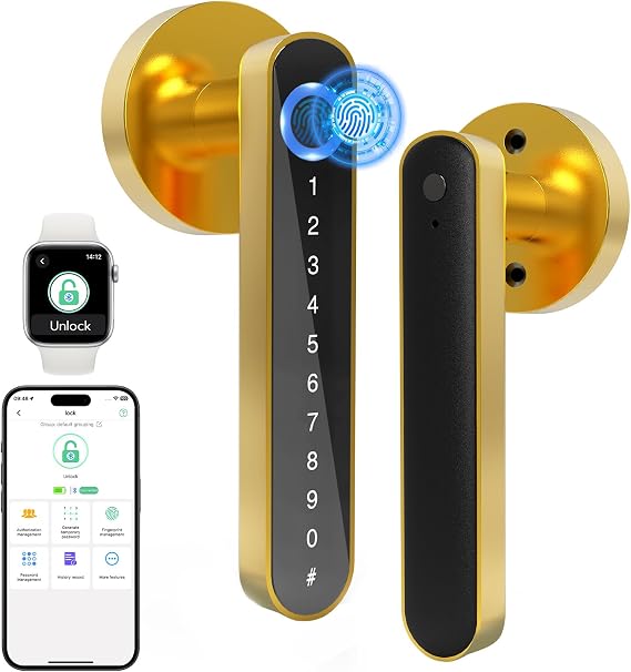 Eseesmart Smart Lock - Fingerprint Door Locks with Handle, 5-in-1 Smart Door Lock with Keypad Fingerprint Bluetooth APP Key, Digital Electronic Code Door Lever Lock for Home Office Bedroom