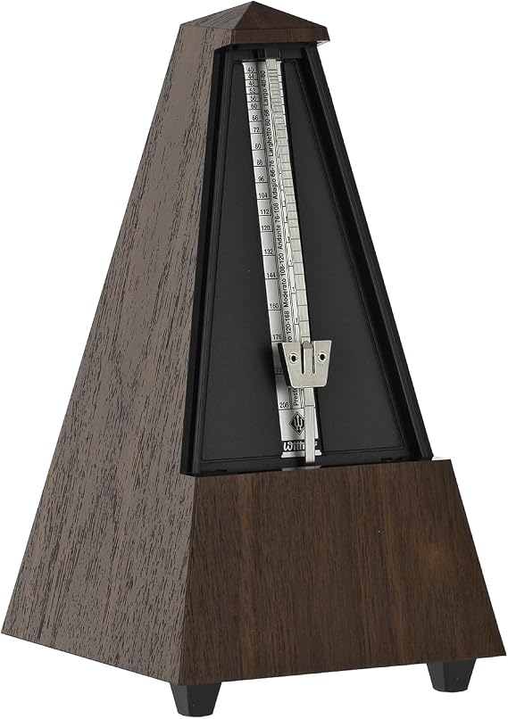 Wittner Metronome Taktell Pyramid Shape System Maelzel Series 855 - Plastic casing - With bell - Walnut grain - Mechanically wound - No batteries required - Made in Germany