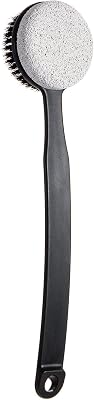 Pumice Stone for Feet and Shower Brush with Long Handle 13.7,Hard Skin Callus Remover, 2 in 1 Foot Scrubber Brush, Back Scrubber Body Brush for Shower Deep Cleansing and Exfoliating Curved