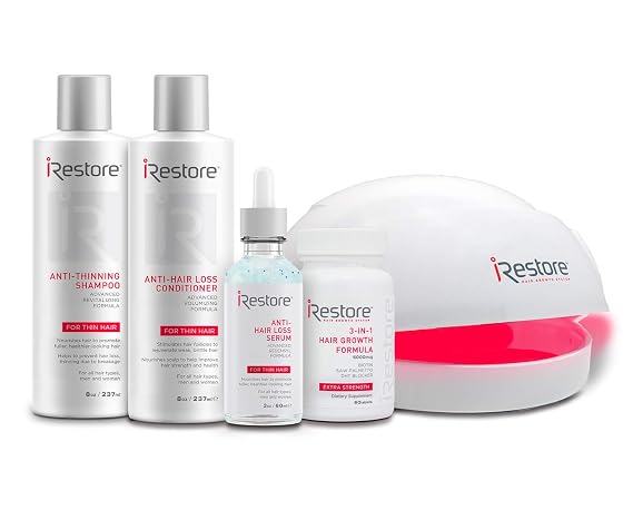 iRestore Laser Hair Growth System: Essential Kit - FDA Cleared Laser Cap Hair Loss Treatments: Hair Regrowth for Men and Women with Thinning Hair - Red Light Therapy Hair Laser Comb Hair Growth