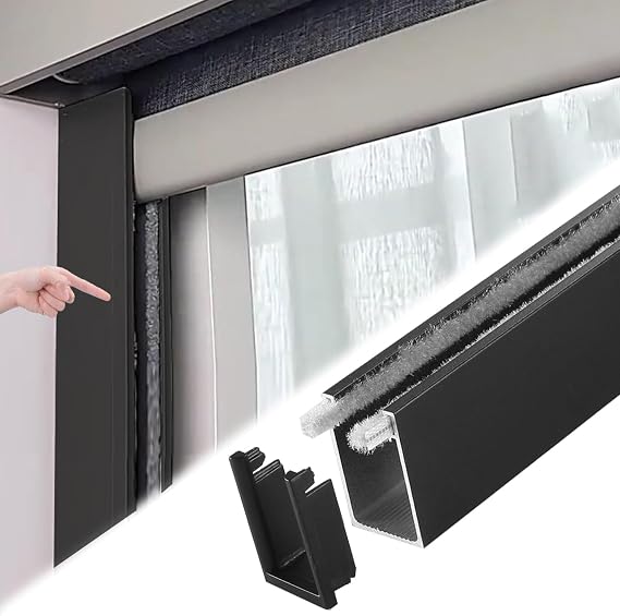 U-channel Light Blocking Strips 2PCS, Drilling Window Light Blocker w/PVC Cover & Velvet Strip, White/Black/Gray Metal Light Gap Blockers(Black,125cm/50)