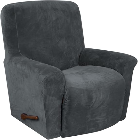 OQHAIR 1 Piece Velvet Recliner Chair Cover for Large Recliner Soft Thick Luxury Velvet Recliner Slipcovers Furniture Protector -Dark Gray