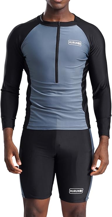 Men 2-Piece Summer Beach Sun Protection Swimwear Bating Suit Swim Top and Shorts Set Diving Wetsuit