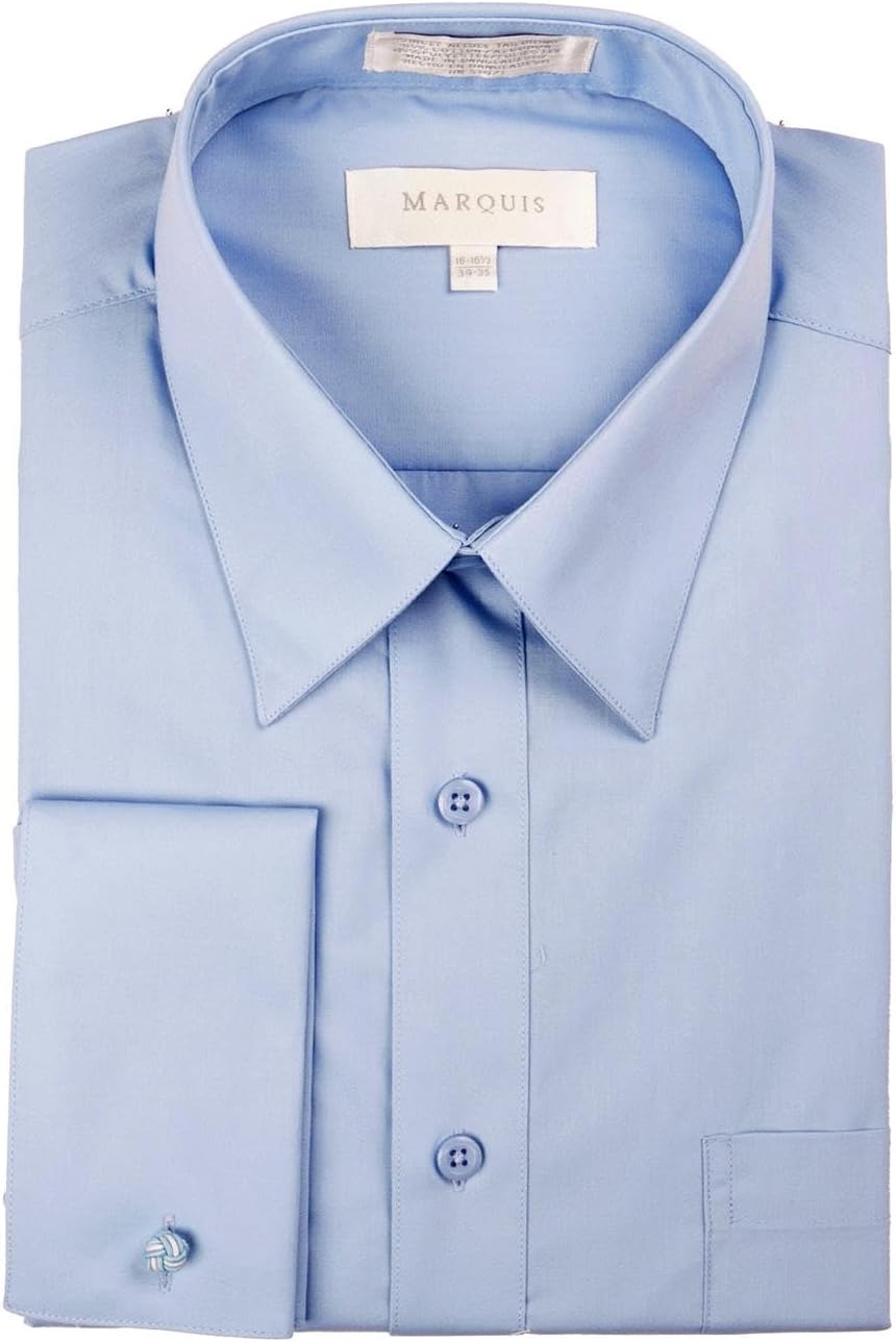 Marquis Mens Regular Fit French Cuff Cotton Blend Solid Dress Shirt