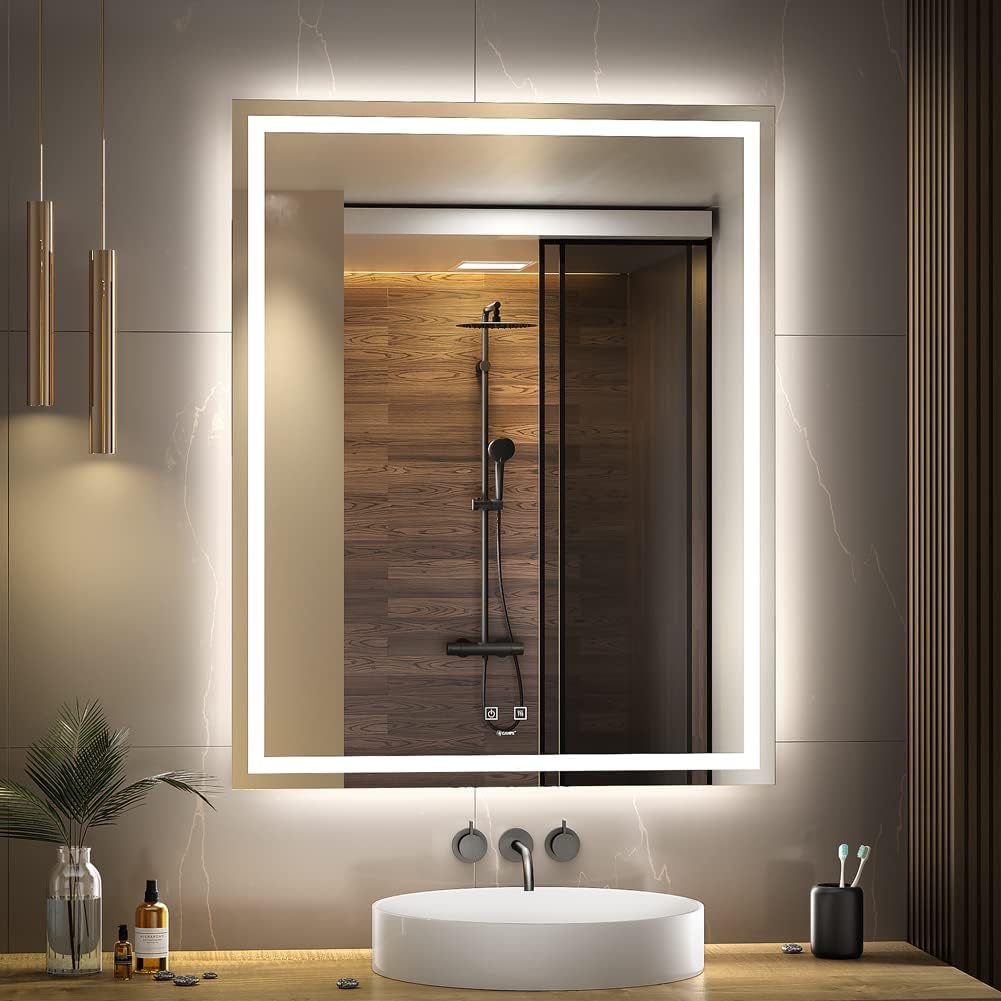 GANPE LED Bathroom Mirror, Makeup Vanity Mirror Wall Mounted, 6500K High Lumen LED, Anti Fog, IP44 WaterproofVertical & Horizontal Touch Swith, 32 40