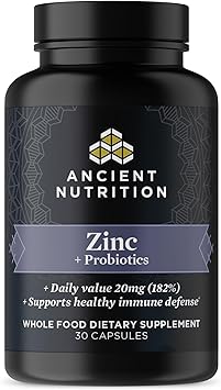 Ancient Nutrition Probiotics and Zinc Supplement, Supports Healthy Immune System and Gut Health, Made Without GMOs, Superfoods Supplement, Paleo and Keto Friendly, 30 Count