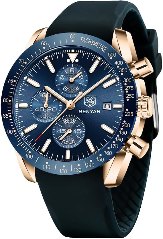 BENYAR Mens Watches Analog Quartz Chronograph Waterproof Luminous Men's Wrist Watches Business Casual Fashion Designer Big Face Dress Watch