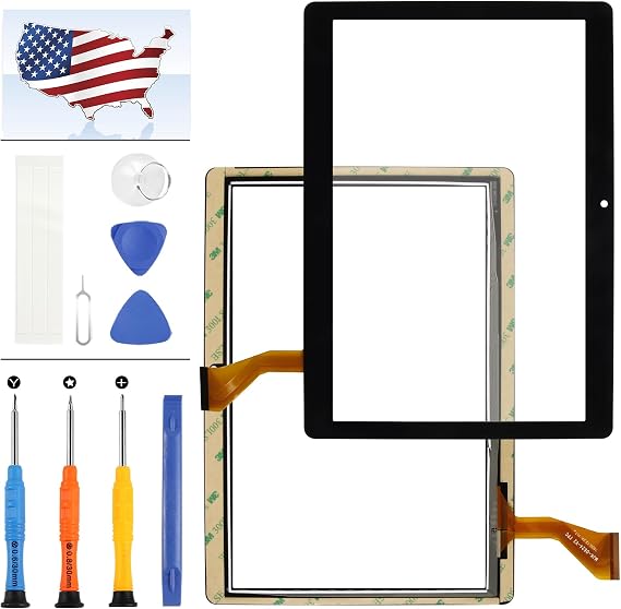 New for 10.1" Dragon Touch K10 Tablet Screen Replacement Camera Hole 12CM Touchscreen Panel Digitizer Parts Kits with Adhedive Tape + Repair Tools (Not LCD Display) (Black)