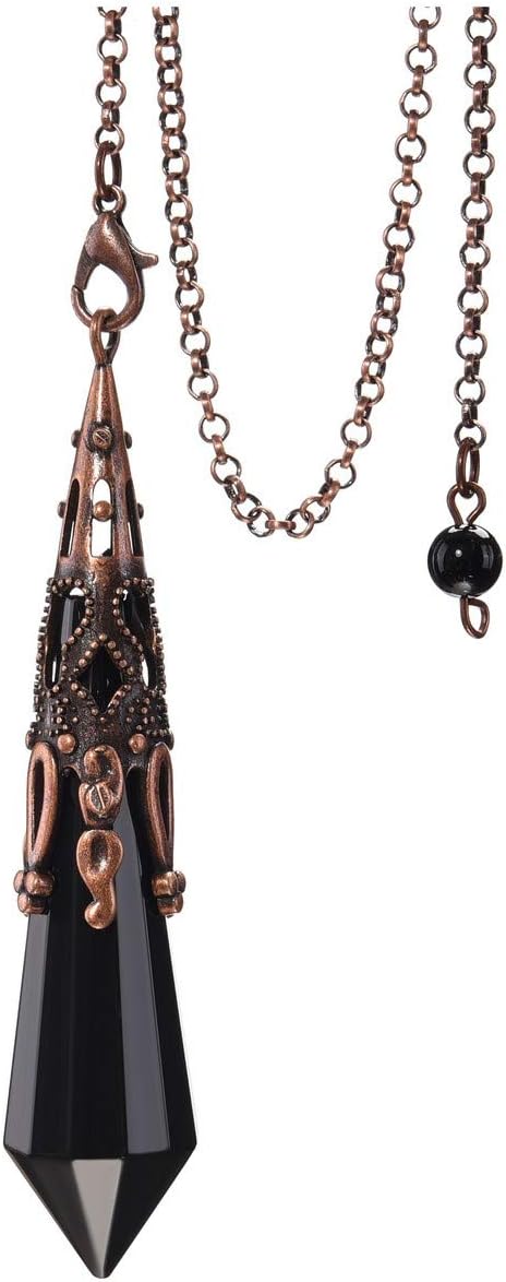 Jovivi Crystal Pendulum Natural Black Obsidian 12 Facted Therapy Healing Chakra Pendant for Dowsing Divination Reiki Charged Balancing with Chain