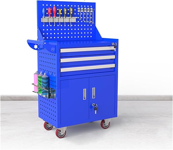Toolbox Rolling Tool Chest with Wheels, Tool Storage Cabinet with 5 Drawer, Large Metal Tool Box Organizer with Lock, Tool Cart on Wheels Tool Box(Blue)