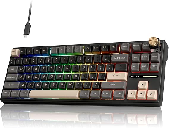 RK ROYAL KLUDGE R87 Pro Wired Mechanical Keyboard TKL with Knob, QMK/VIA