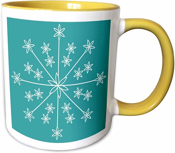 3dRose White Five Petal Flower Snowflake 15oz Two-Tone Yellow Mug