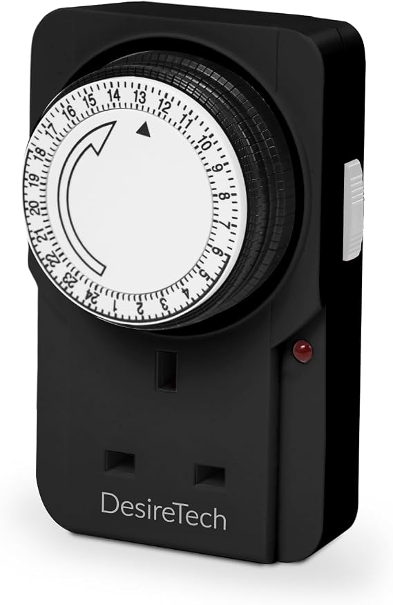 Desiretech Plug-in Timer Switch, 24 Hour Segment Timer, Light Plug Socket to Control Appliances Up to 3120W, For Home Security, Deters Burglars, Automatic On/Off, Ideal for Christmas Lights - Black