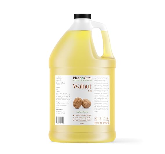 Plant Guru Walnut Oil Gallon 7.5 lbs. Bulk Wholesale - Cold Pressed 100% Pure Natural - Skin, Body, Face, Hair Growth and Moisturizer. Great For Creams, Lotions, Lip balm and Soap Making