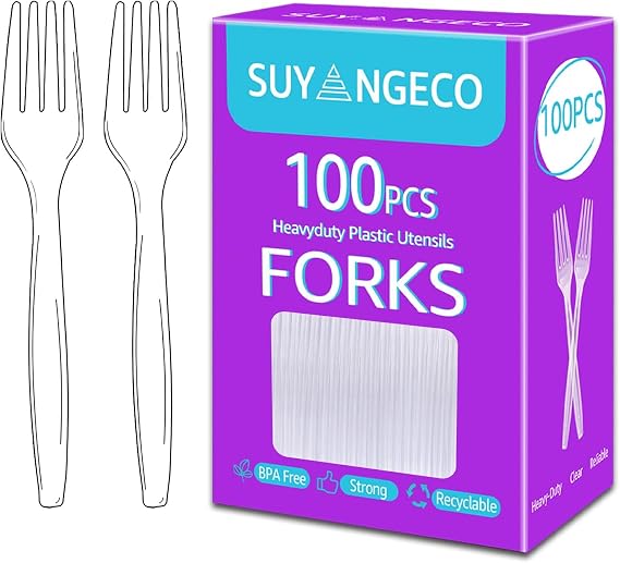 100 Count Extra Heavy Duty Plastic Forks Clear Disposable Forks Bulk