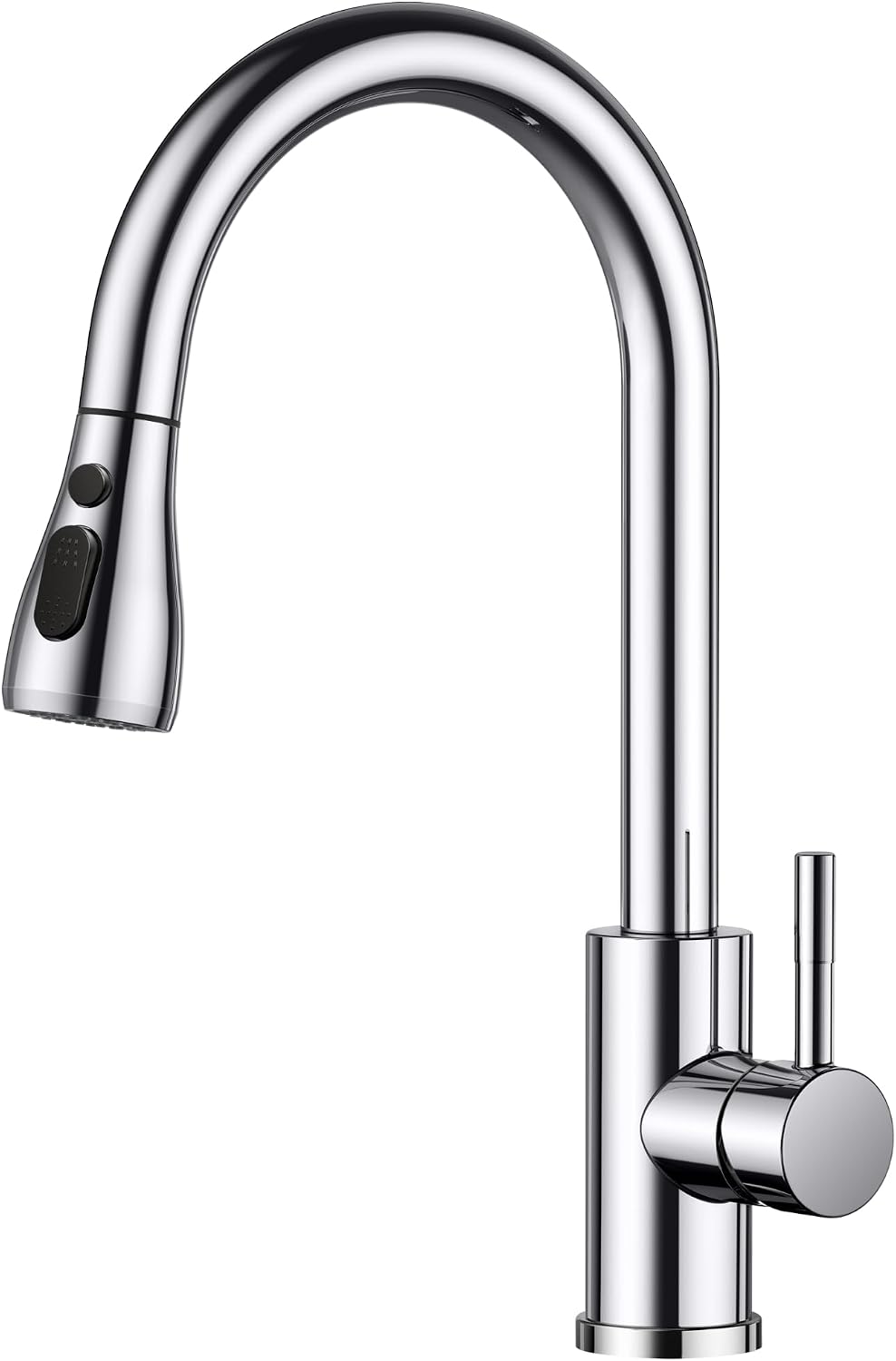 FORIOUS Kitchen Tap, Kitchen Mixer Taps with Pull Out Sprayer, Swivel Single Handle High Arc Pull Down Stainless Steel Sink Faucet, Polished Chrome