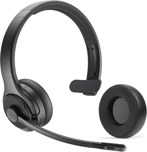EKSA H3 Trucker Bluetooth Headset V5.4, Wireless Headphones with Mic Noise Cancelling, Mute Button & Replacement Ear Cushion, 65Hrs Driver Bluetooth Headset for Cellphone Office Work