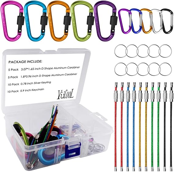 10 Pack Aluminum D-Ring Carabiners, YuCool Locking Key Security Camping Climbing Hiking Keychain,Aluminum Carabiner for Keychain Clip