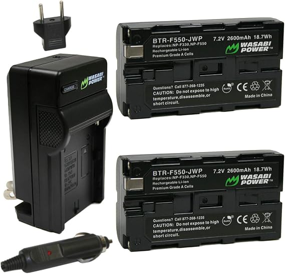 Wasabi Power Battery (2-Pack) and Charger for Sony NP-F330, NP-F530, NP-F550, NP-F570 (L Series) and CN-160, CN-216, CN126 Series & Atomos Ninja V, Shinobi, Shogun 7, BMPCC 6K Pro and More