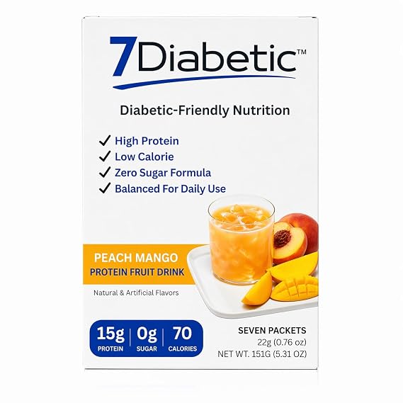 Protein Fruit Drink Mix, 15g Protein, 70 Calories, Zero Sugar, Low Calorie, Sugar Free Drink Mix, 7 Servings Per Box (Peach Mango)