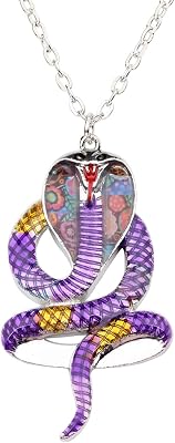 DUOWEI Cobra Naja Snake Necklace Floral Enamel Pendant Animal Jewelry 18 Chain