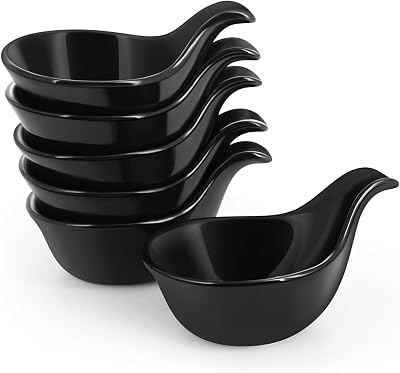Flexzion Ceramic Dipping Bowls, Small Bowls for Dipping with Handle, Condiment Cups Soy Sauce Dish, Porcelain Ramekins, Sauce Holders, Containers for Small Side Dishes Dips - 3 oz, Set of 6, Black