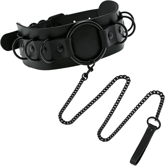 Black Leather D-Ring Choker Gothic Collar for Unisex Cosplay Rave Nightclub