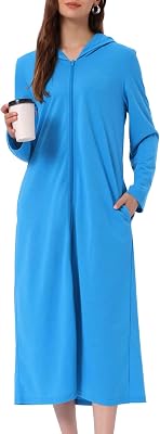 cheibear Womens Sweatshirt Robe Zip Up Hooded Bathrobe Dress Hoodie Long Sleeve Housecoat with Pockets