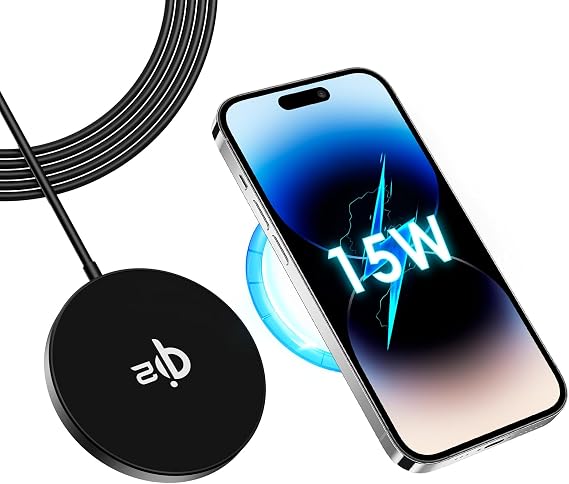 Qoosea Qi2 Magnetic Wireless Charger Qi2 Certified 15W Ultra-Fast MagSafe Charger with 1.2m/3.95ft Cable for iPhone12/13/14/15 for AirPods 2/3/Pro