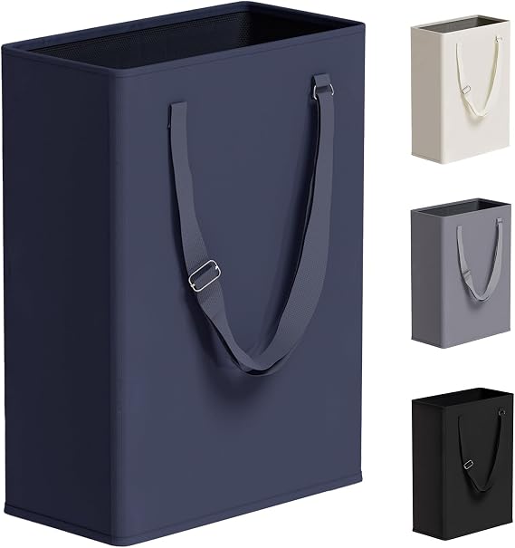45L Slim Laundry Hamper with Adjustable Long Handles & Mesh Top, Navy