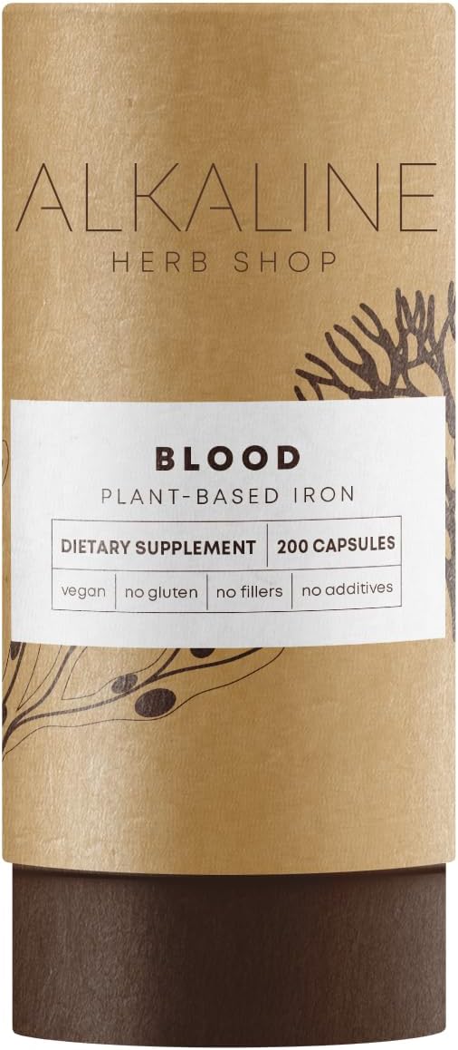 Alkaline Herb Shop Blood Supplement with Iron 200 Capsules - Good Source of Herbal Plant-Based Iron for Healthy Red Blood Cells - Vegan, No Fillers, Third-Party Tested
