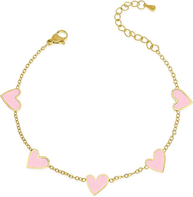 Gold Dainty Heart Bracelet for Women, Cute Colorful Love Adjustable Bracelets Christmas Valentine's Day Birthday Accessories Fashion Jewelry Gift for Her