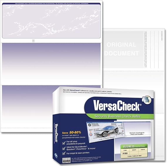 VersaCheck Secure Checks - 250 Blank Business Voucher Checks - Blue Prestige - 250 Sheets Form #1000 - Check on Top