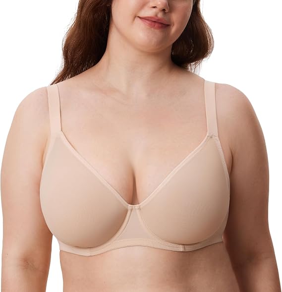 DELIMIRA Women's Cosnufy Sheer Mesh Bra Full Coverage Plus Size Plunge Unlined Underwire Bras