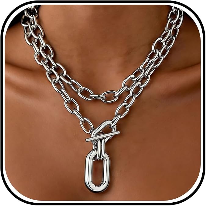 Long tiantian Chunky Gold Necklace Stack Chain Necklaces for Women Statement Layered Paperclip Choker Necklaces Statement Necklace for 80s 90s & Night Out Outfits Paperclip Style Fashion Jewelry