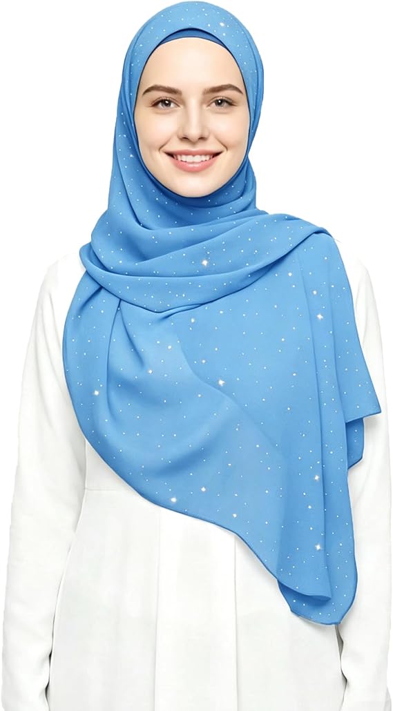 Lina & Lily Sparkle Shimmer Gold Glitter Women's Chiffon Hijab Head Scarf Shawl Wrap Lightweight