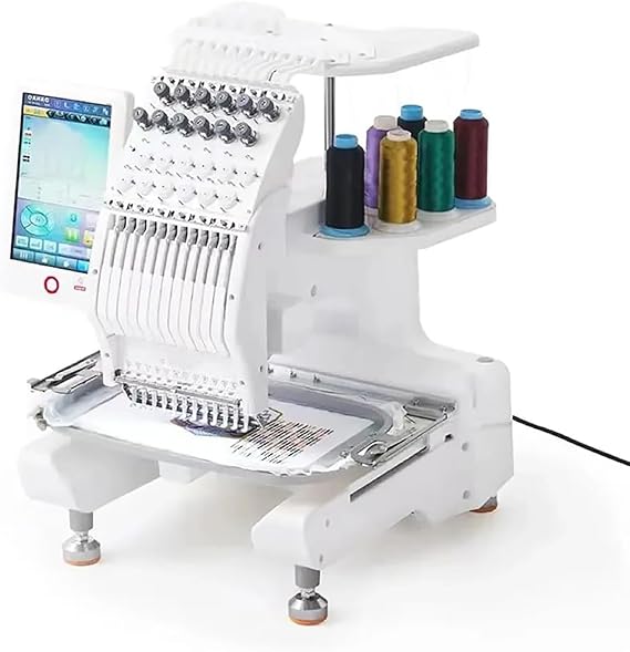 COYEUX 12 Needles Single Head Computerized Embroidery Machine, 1000 RPM Speed Embroidery Machine, with 20 * 30cm Large Embroidery Area, Automatic Thread Trimming, for Hats and Clothing Embroidery
