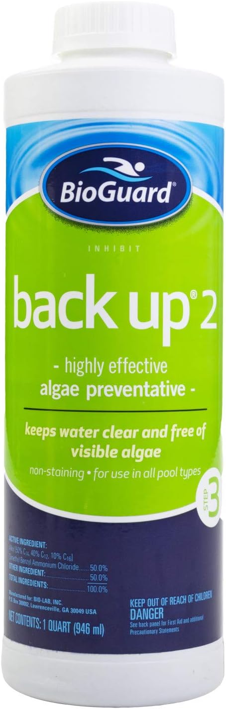 BioGuard Back Up 2 Algae Preventative, 1 Quart, Single Pack | Proven Effective Algae Preventative, Non-Staining, Keeps Water Clean and Clear