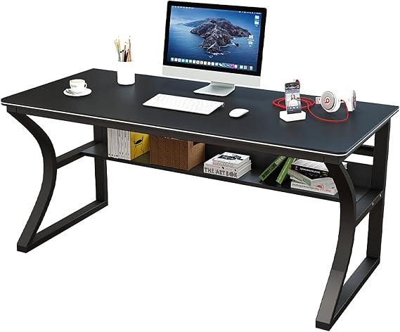 Computer Desk Study Table for Home Office,Modern Simple Style Laptop Desk Writing Desk Study Reading Table with Storage Shelves(31 Inch, Black)