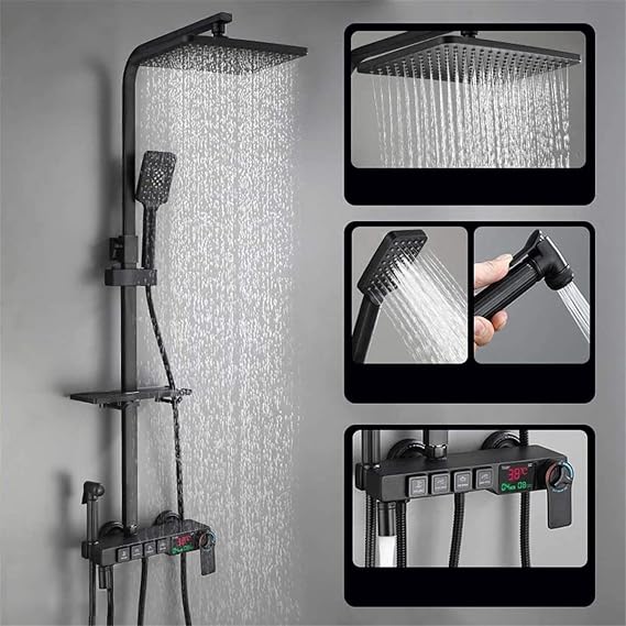Thermostatic Mixer ShowerEuropean Style Multifunction Storage Booster Showers Shower System with Rainfall Shower and Handheld Shower Shower Set Bath B B,B-B