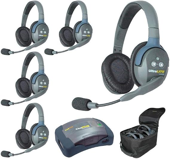 Eartec HUB5D Hub Mini Duplex Base 5-Person System, Includes 5x UltraLITE Double Headset