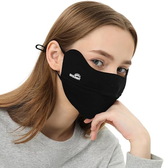 Women Winter Half Face Covering Windproof Face Mask Balaclava Dustproof Fleece Sports Outdoor Face Cover WNN3T159D Black