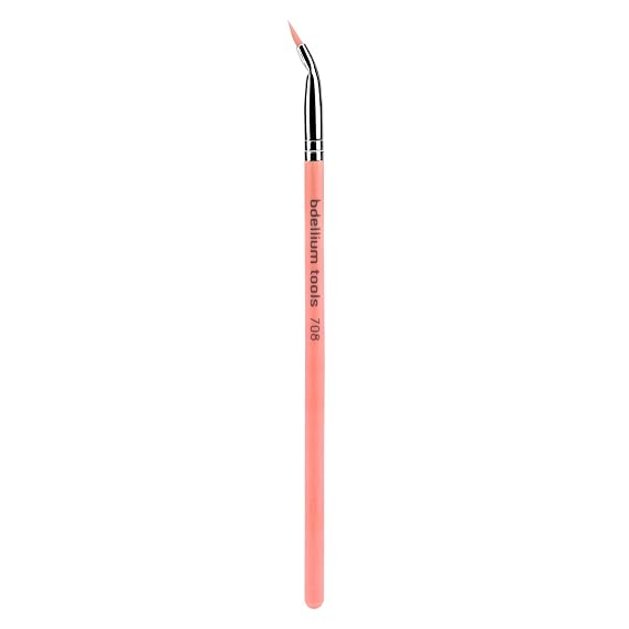 Bdellium Tools Professional Makeup Brush - Pink Bambu Series 708 Bent Eyeliner - With Soft Synthetic Fibers, For Smooth Application (Pink, 1pc)