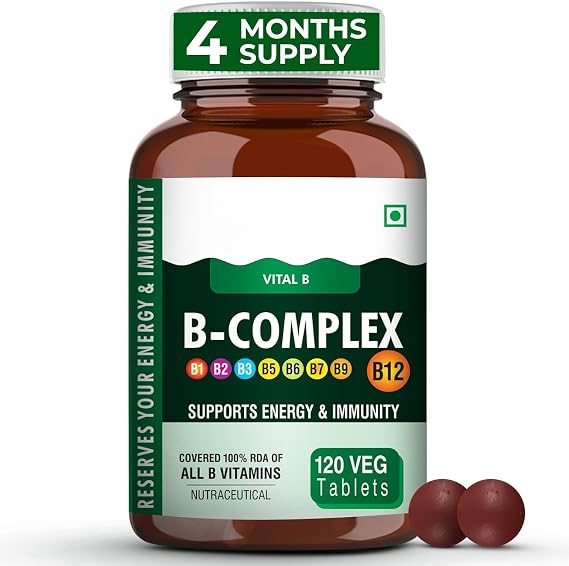 TU Vita B Complex Vegetable Capsules, 100% RDA B Vitamins (B1, B2, B3, B5, B6, B7, B9, B12), Vitamin C, Calcium, Iron, Zinc, Potassium, Folic Acid, 120 Count